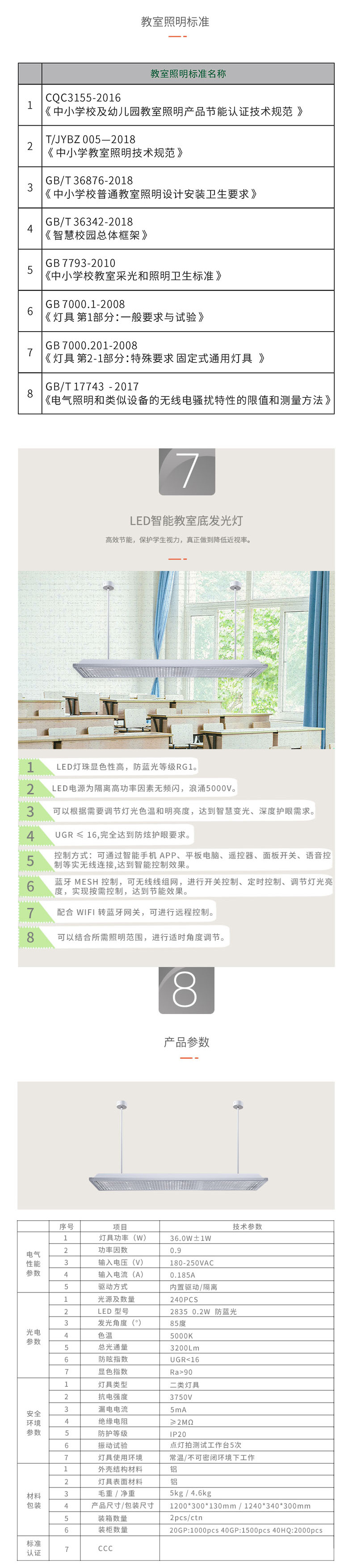 LED護(hù)眼教室燈（36W直發(fā)光圓角款）